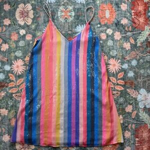 Storia Sequin Striped Mini Dress Multi Color V-Neck Sleeveless Party SD2148 S